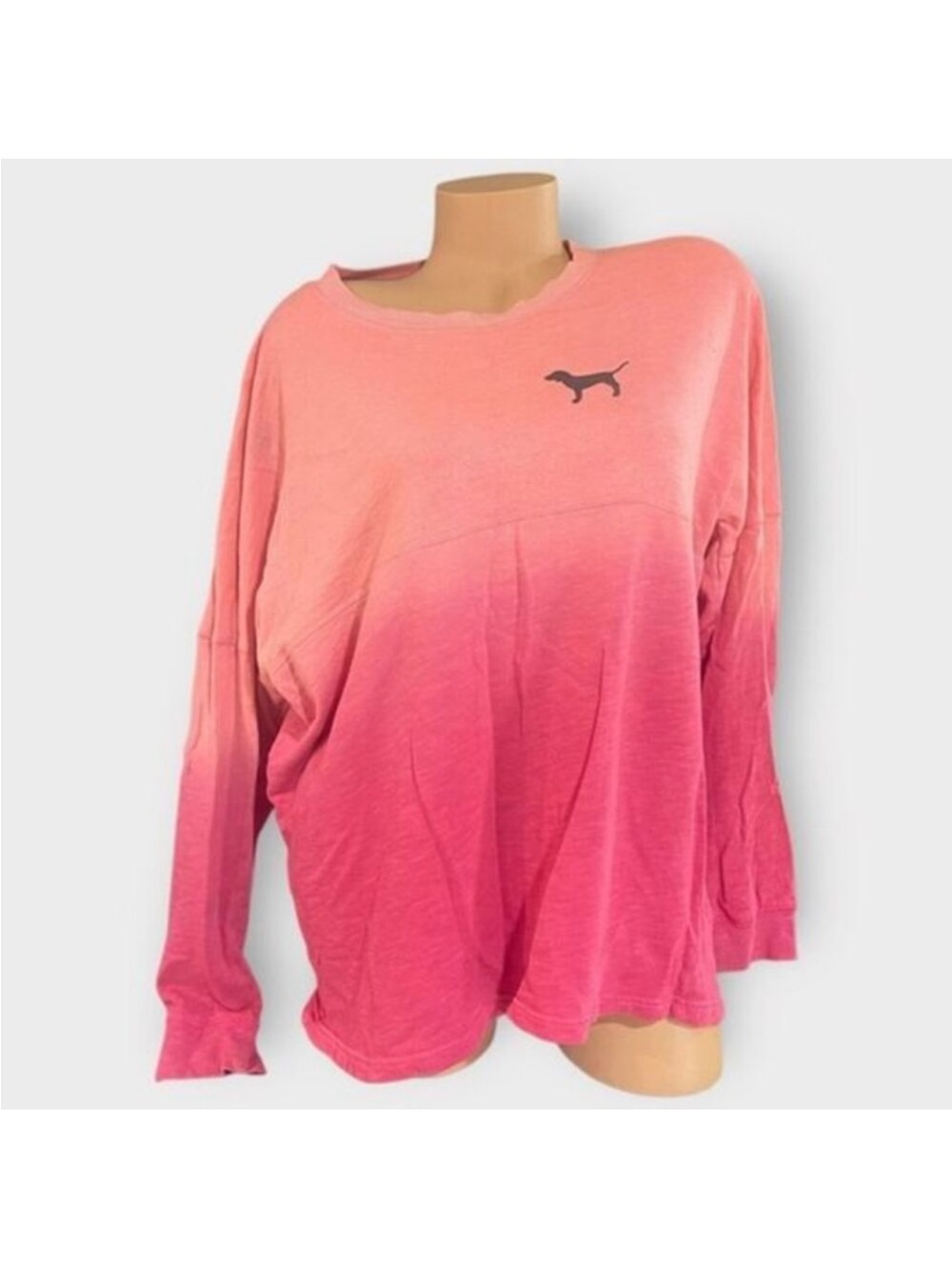 Victoria’s Secret PINK Large Varsity Crew Long Sleeve Pullover Sweater Ombré